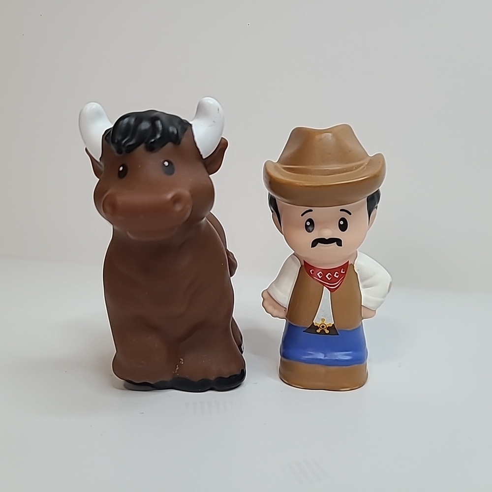 Fisher Price Little People Cowboy & Bull Slim Figure CDH25 2014 HTF Rare